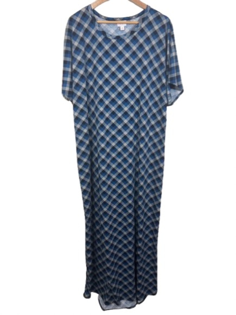 Lularoe Maria Plus Size Blue Gingham maxi Dress Size 3XL Tall